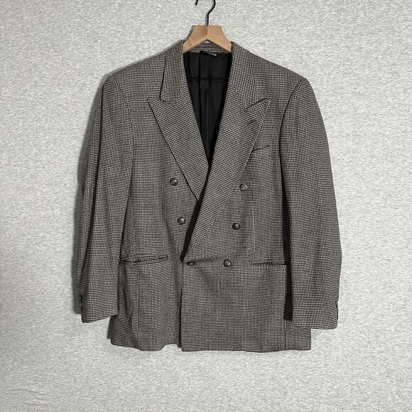 Vito Rufalo Double Breasted Blazer Mens 42 Check Tweed Jacket Wool Silk Italy - Picture 1 of 16